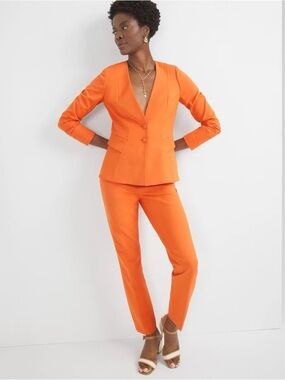 WHBM Orange Collarless Blazer Pantsuit 2/4